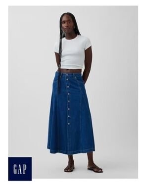 GAP Denim Button Front A-Line Midi Skirt NWT 32/14 Tall